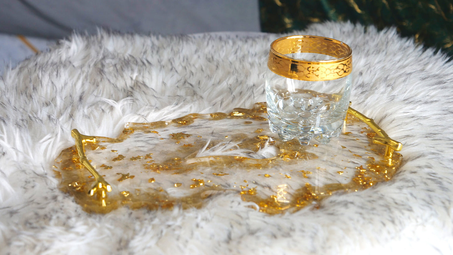 Transparent Geode Resin Serving Tray with Gold Leaf