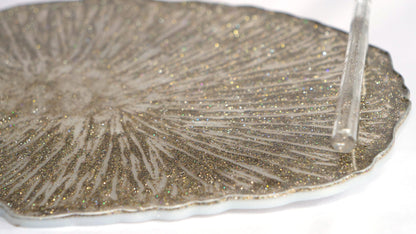 Silver Glitter Resin Serving Tray with Handles