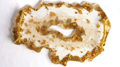 Transparent Geode Resin Serving Tray with Gold Leaf