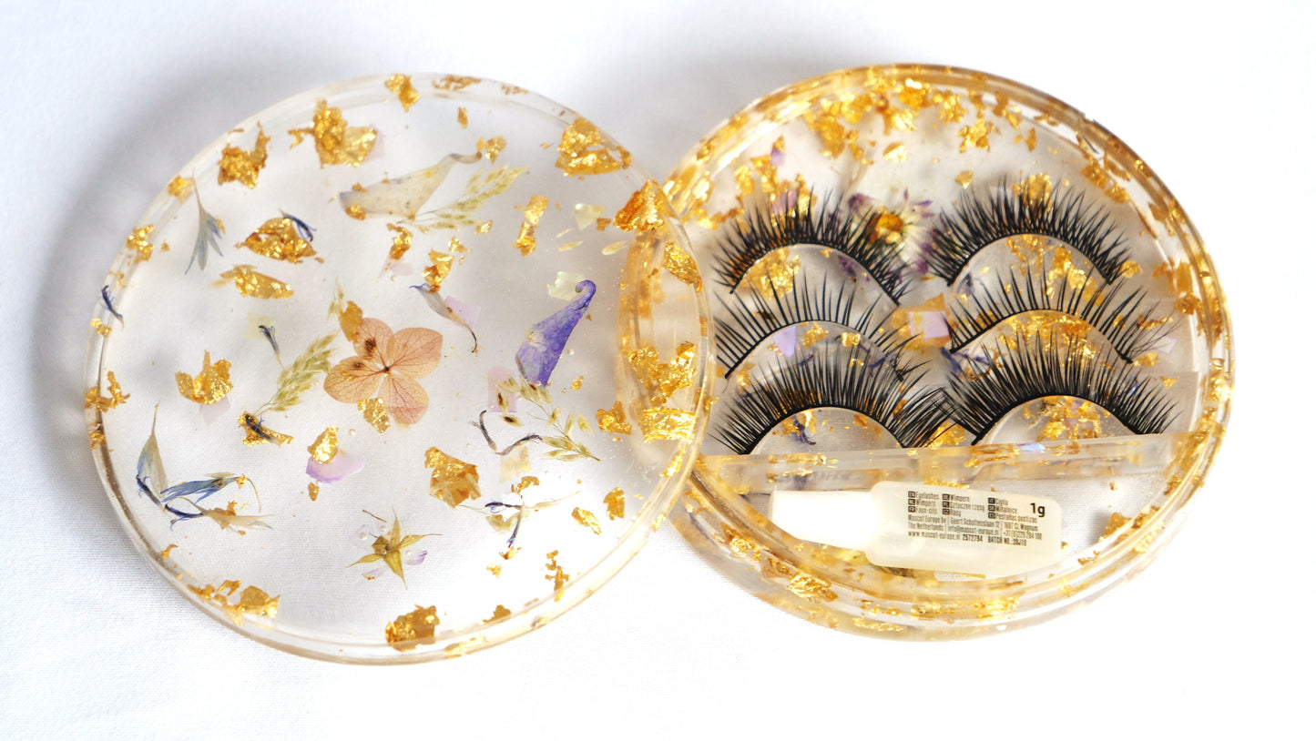 Porte-cils en résine transparente avec feuille d'or