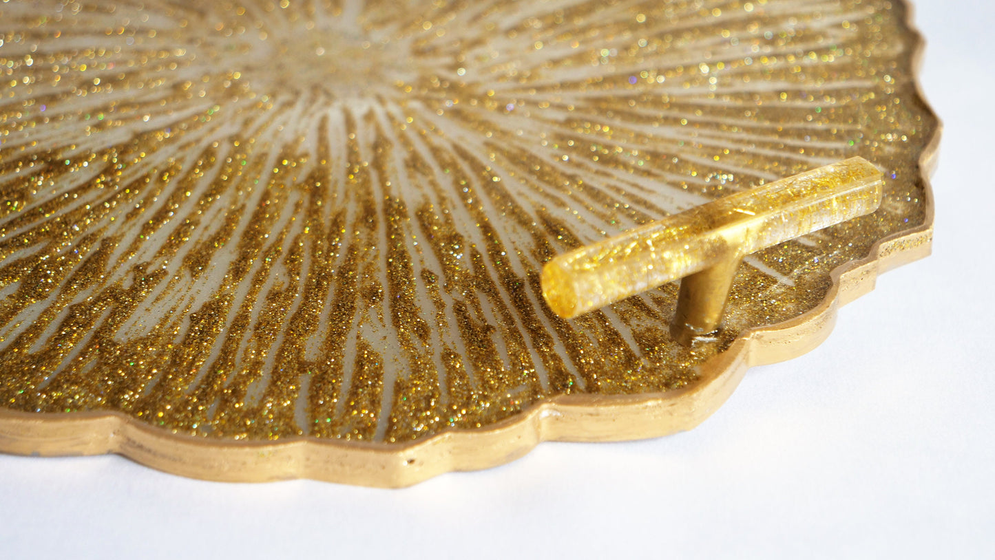 Golden Glitter Resin Serving Tray with Handles