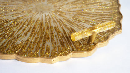 Golden Glitter Resin Serving Tray with Handles