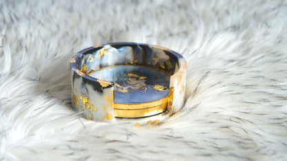 Lot de 4 sous-verres en résine et marbre gris avec feuille d'or