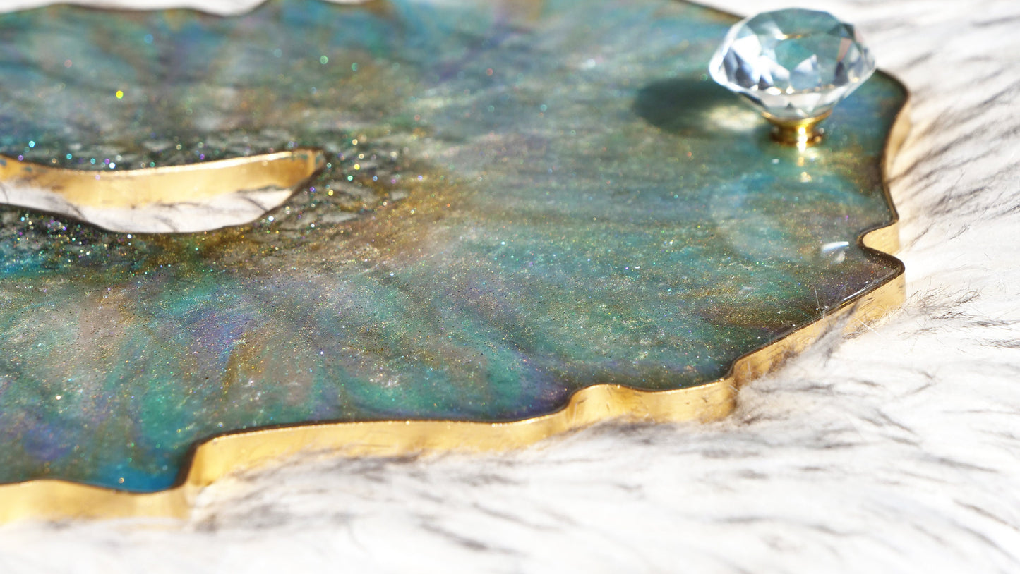 Turquoise Geode Transparent Serving Tray