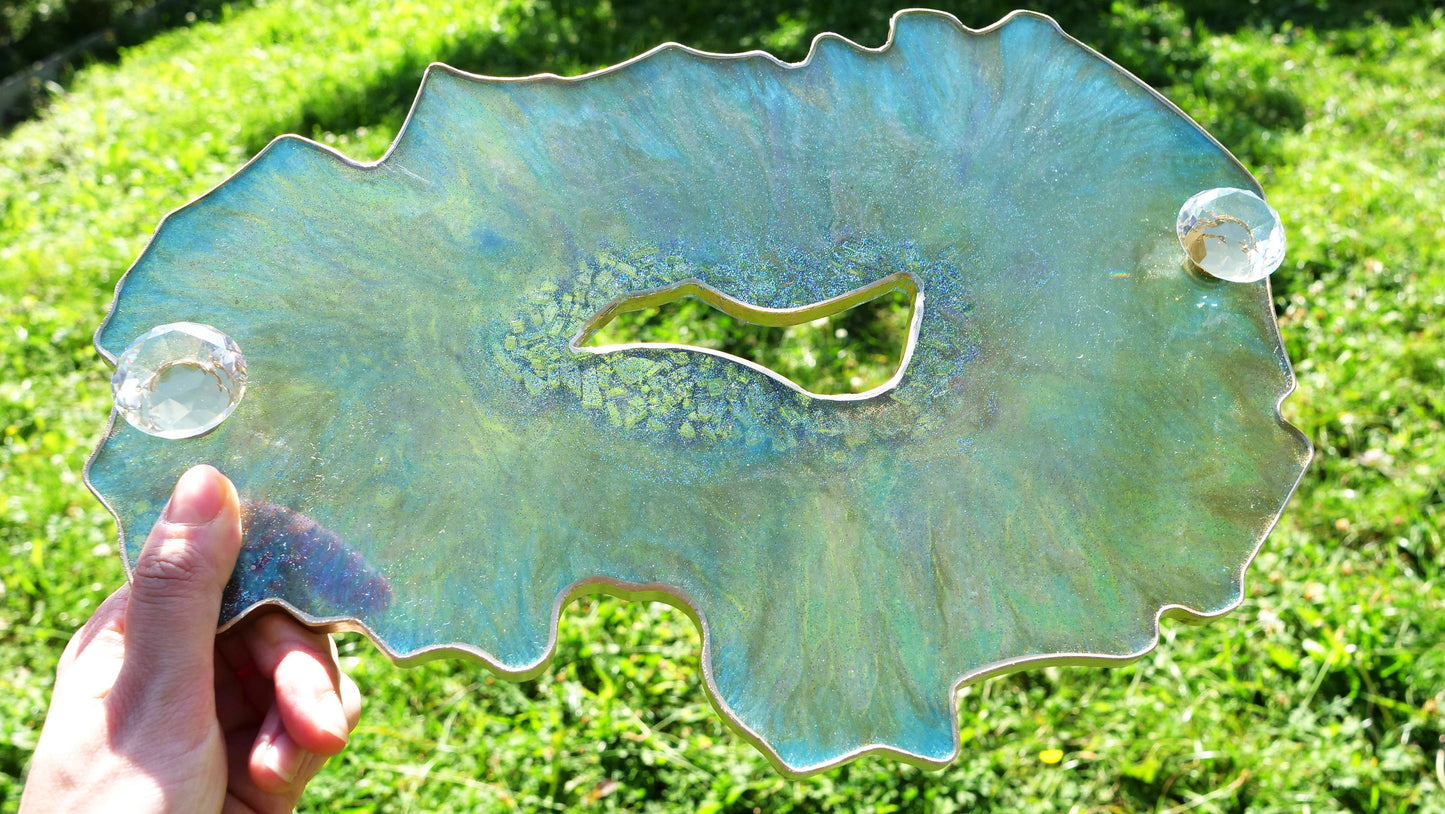 Turquoise Geode Transparent Serving Tray