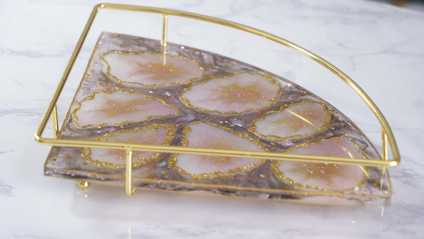Sparkly Geode & Agate Resin Display Tray on Stand