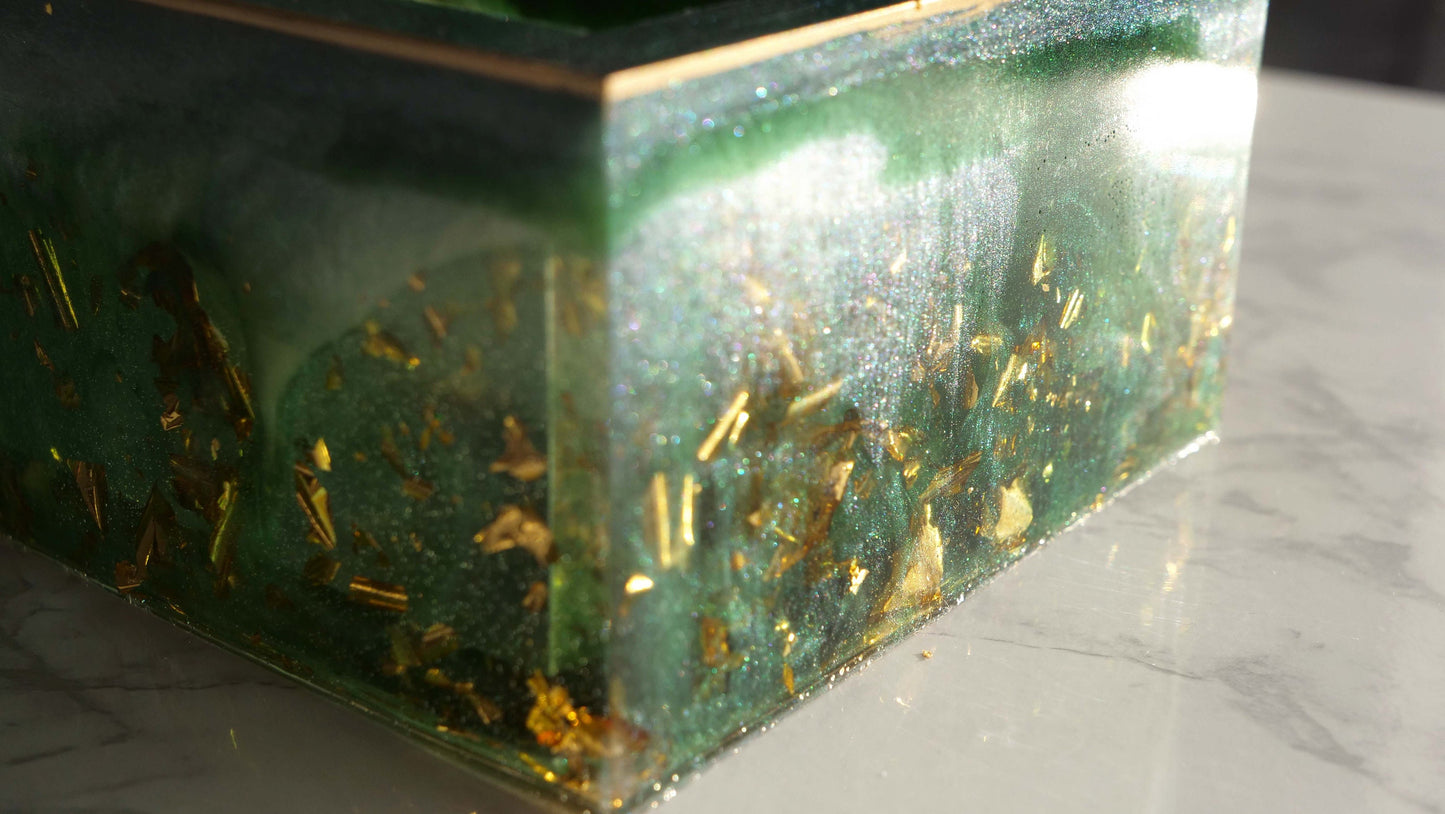 Élégante boîte à mouchoirs en résine, couleur émeraude