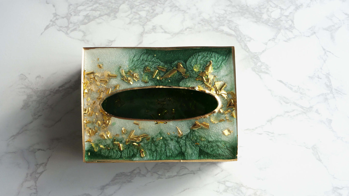 Élégante boîte à mouchoirs en résine, couleur émeraude