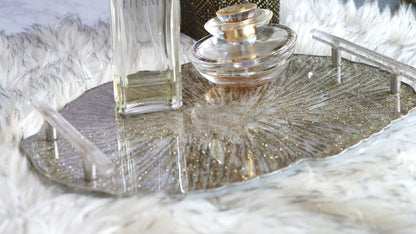 Silver Glitter Resin Serving Tray with Handles