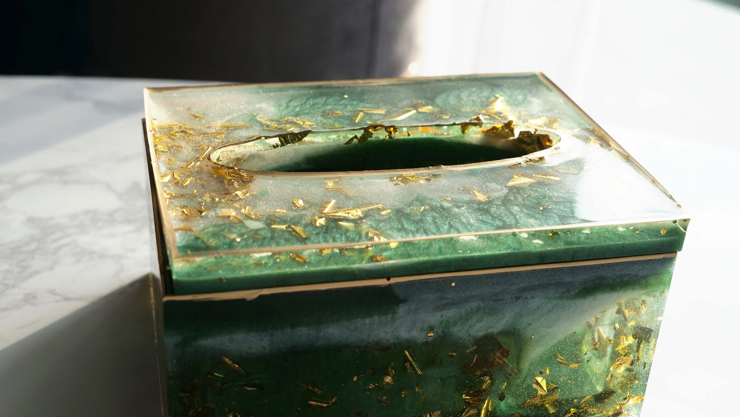 Élégante boîte à mouchoirs en résine, couleur émeraude