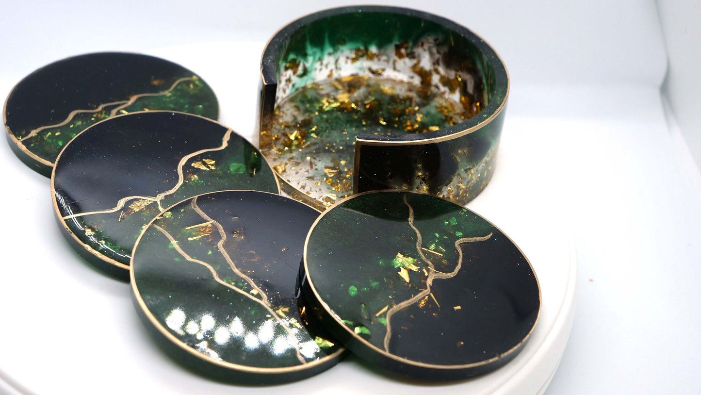 Black & Green Agate Resin Coaster Set (4)
