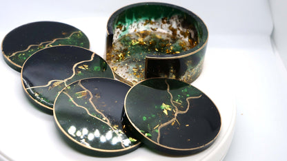 Black & Green Agate Resin Coaster Set (4)