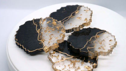 Irregular Clear Resin Coaster Set (4) with Gold Leaf