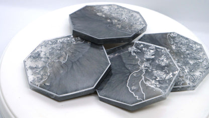 Hexagon Resin Coaster Set (4) with Silver Leaf