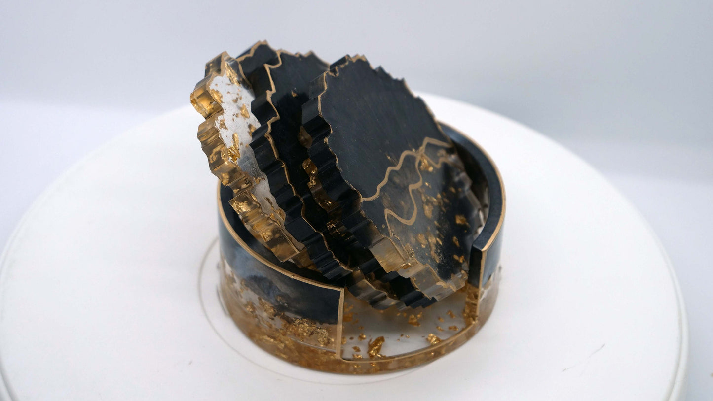 Irregular Clear Resin Coaster Set (4) with Gold Leaf