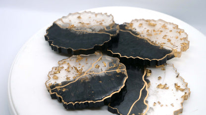 Irregular Clear Resin Coaster Set (4) with Gold Leaf