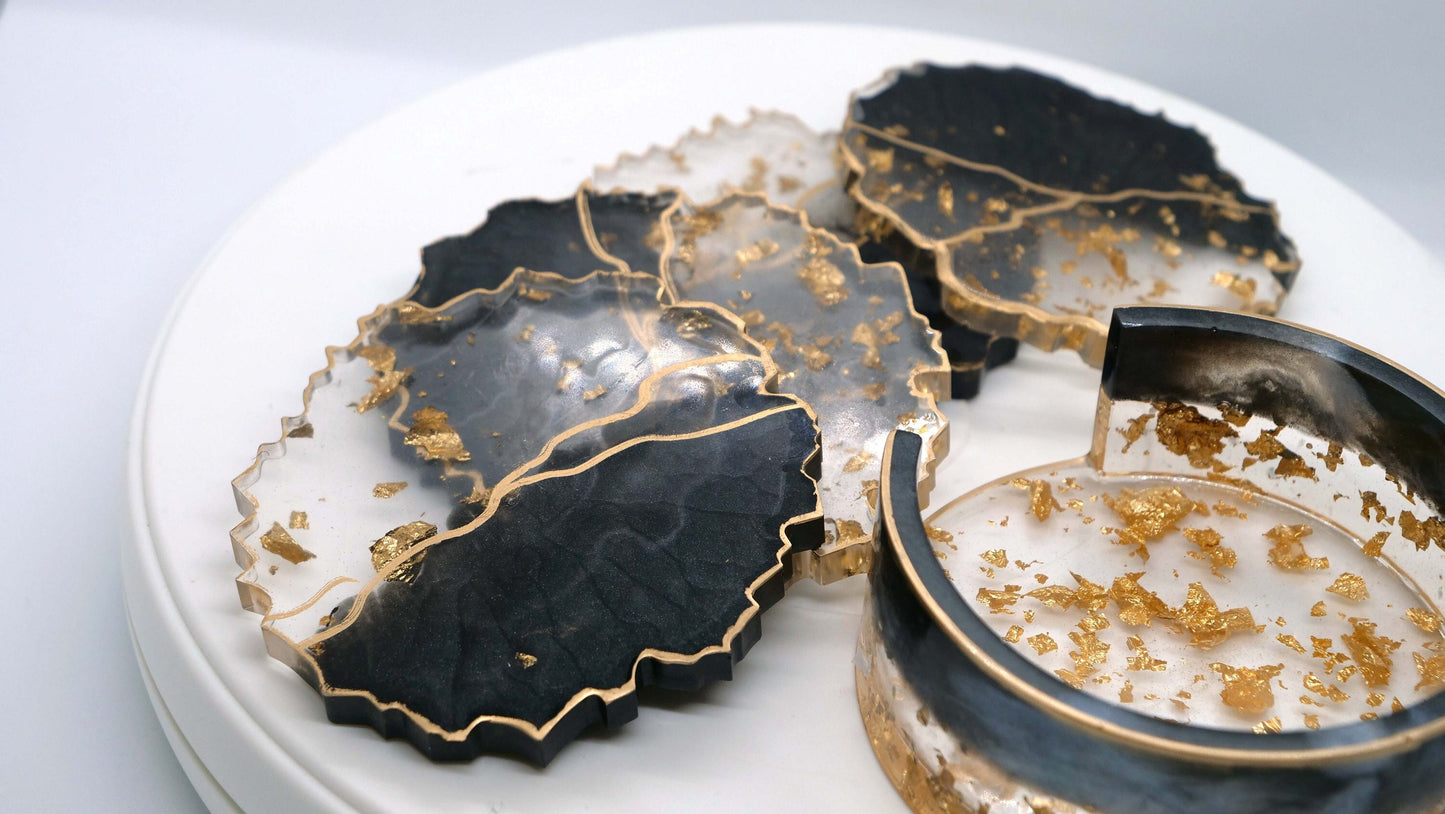 Irregular Clear Resin Coaster Set (4) with Gold Leaf