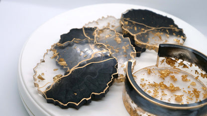 Irregular Clear Resin Coaster Set (4) with Gold Leaf