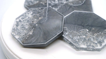 Hexagon Resin Coaster Set (4) with Silver Leaf