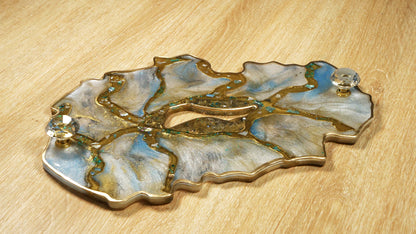 Plateau Géode Scintillant en Turquoise et Or