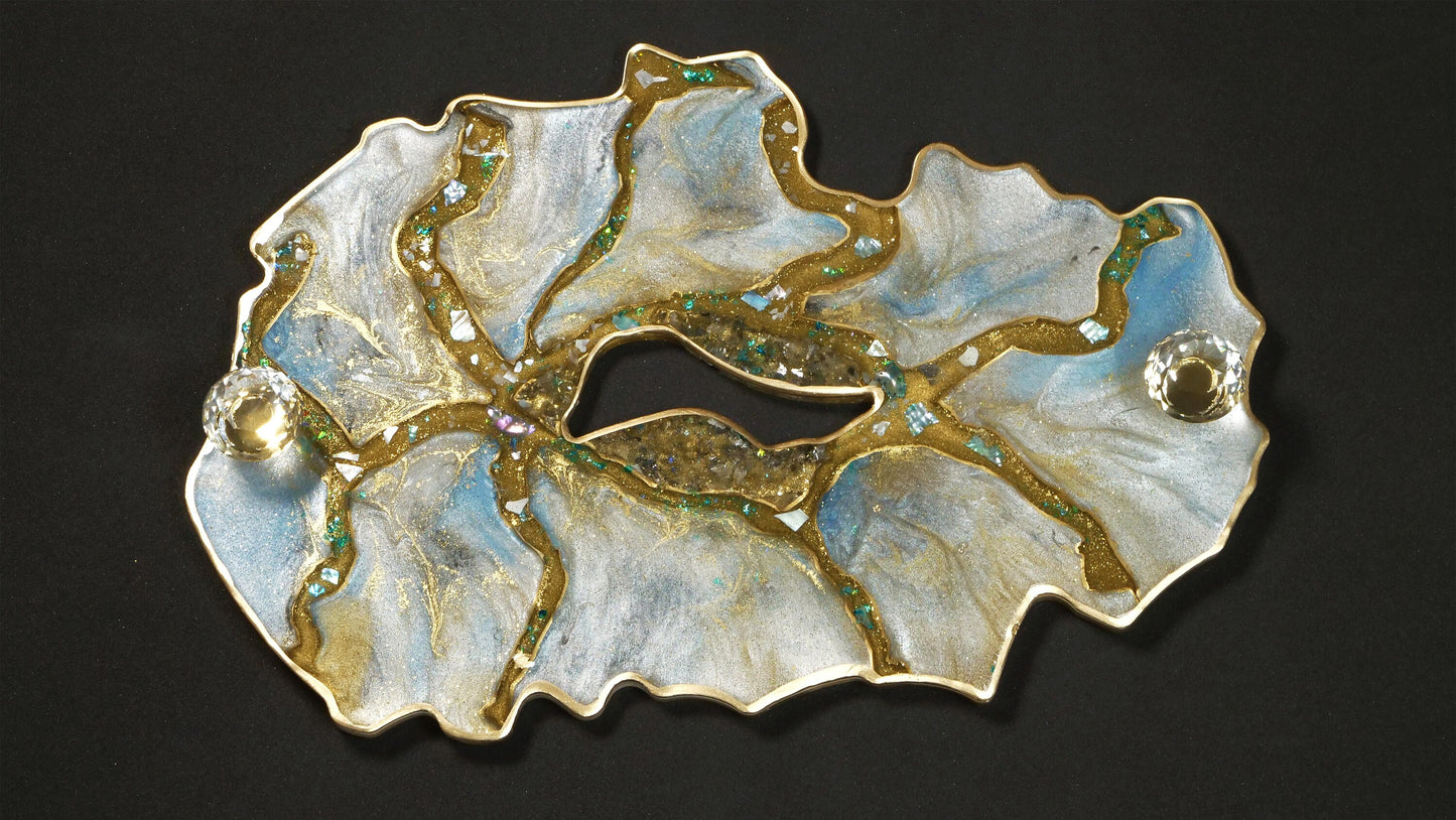 Plateau Géode Scintillant en Turquoise et Or