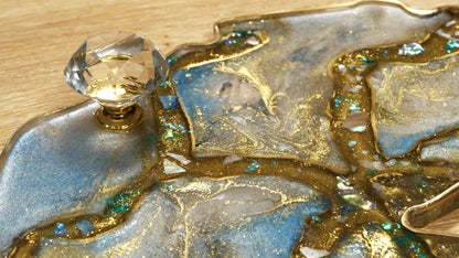 Plateau Géode Scintillant en Turquoise et Or