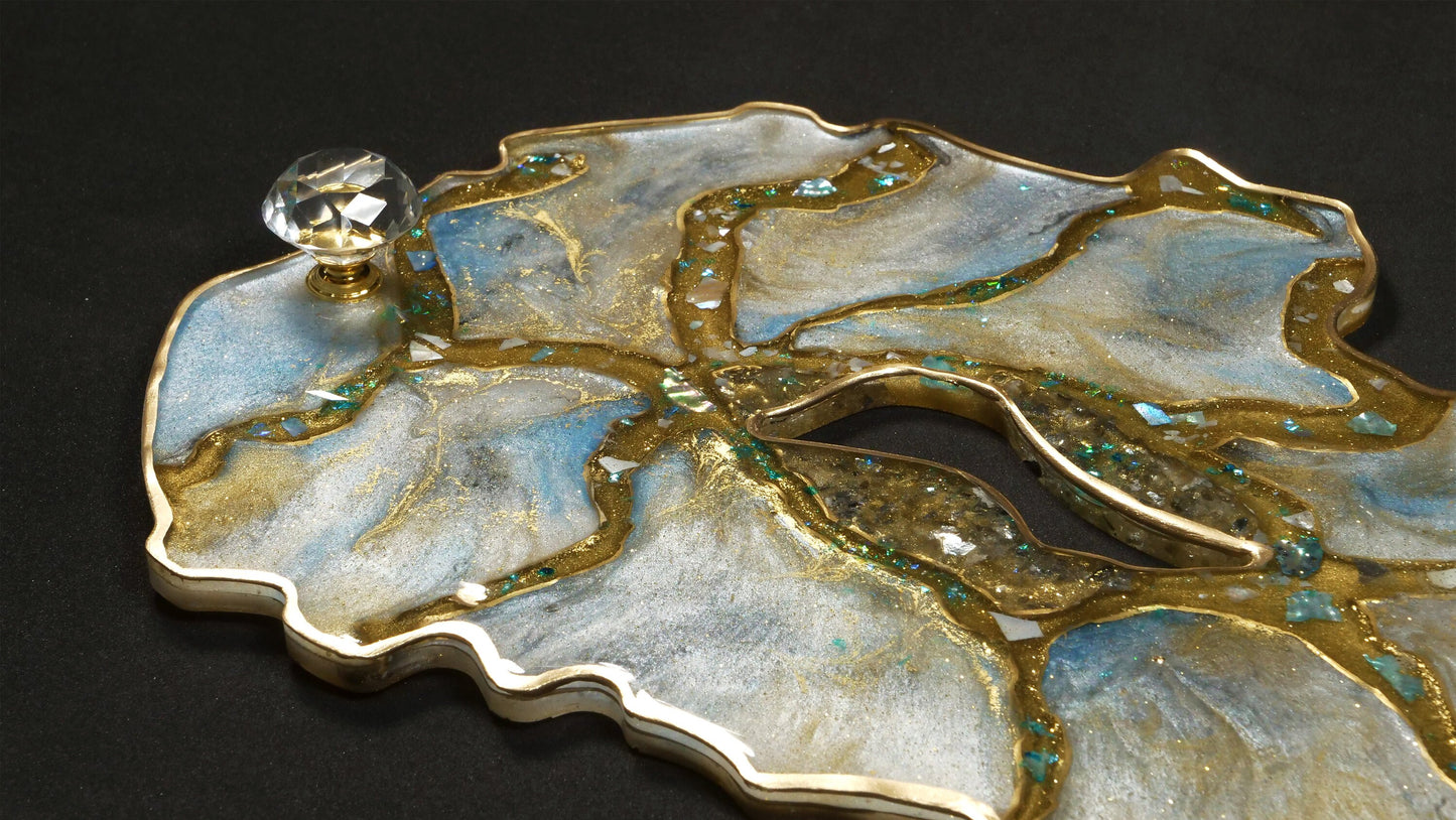 Plateau Géode Scintillant en Turquoise et Or