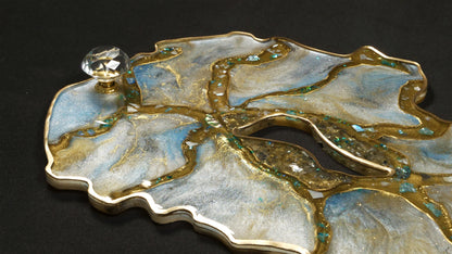 Plateau Géode Scintillant en Turquoise et Or