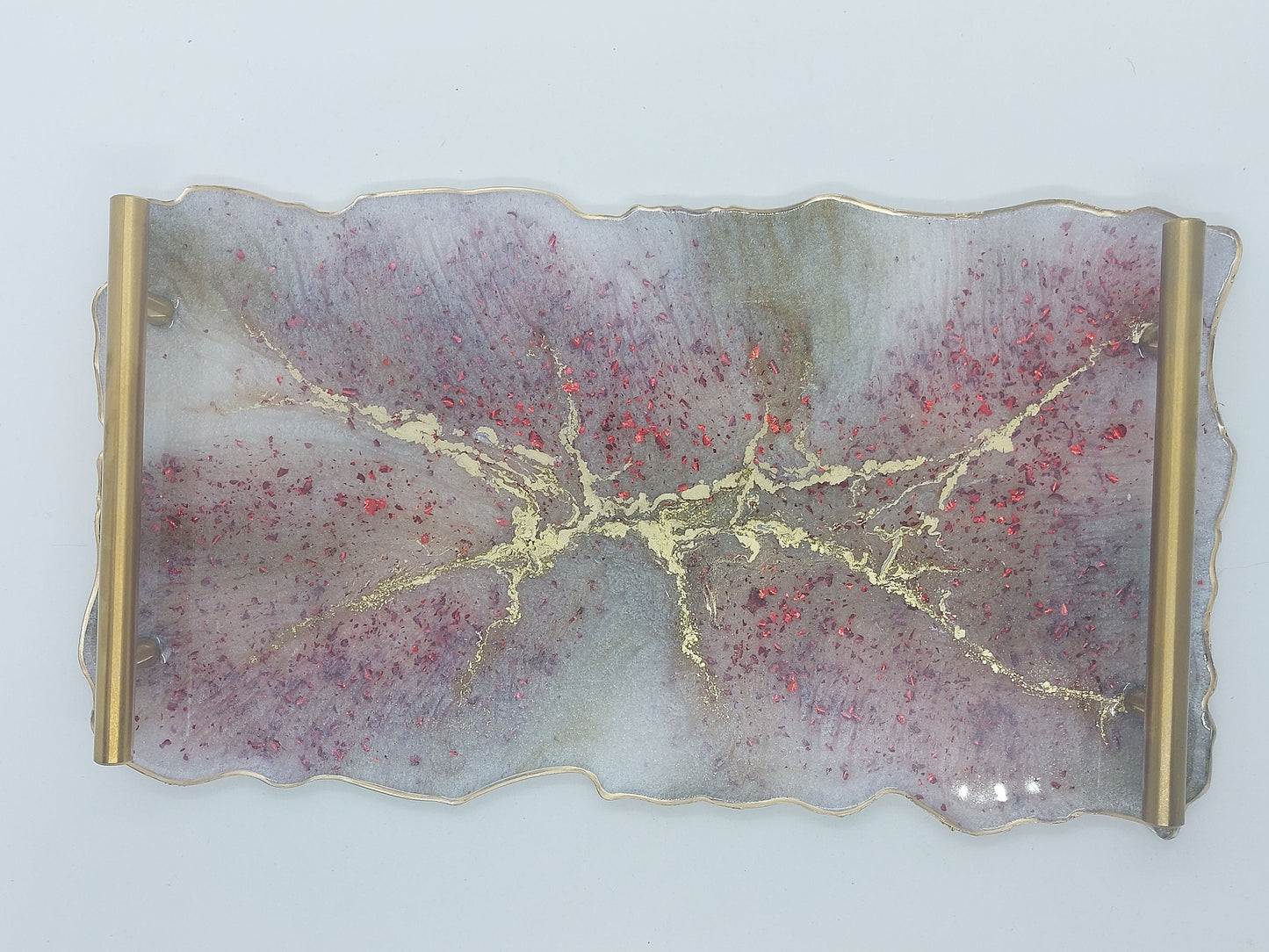 Irregular Marble Resin Tray with Gilded Handles
