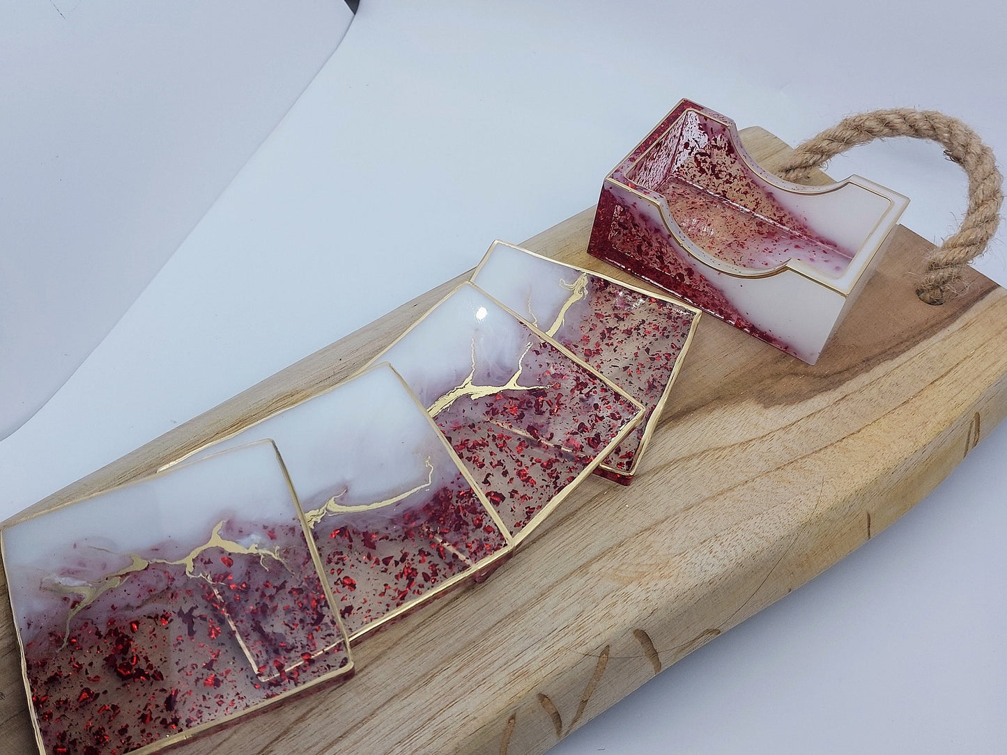 Ensemble de 4 sous-verres carrés en résine à feuilles pressées