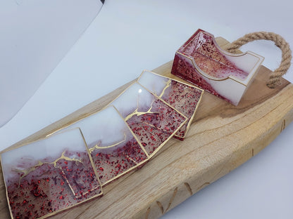 Ensemble de 4 sous-verres carrés en résine à feuilles pressées