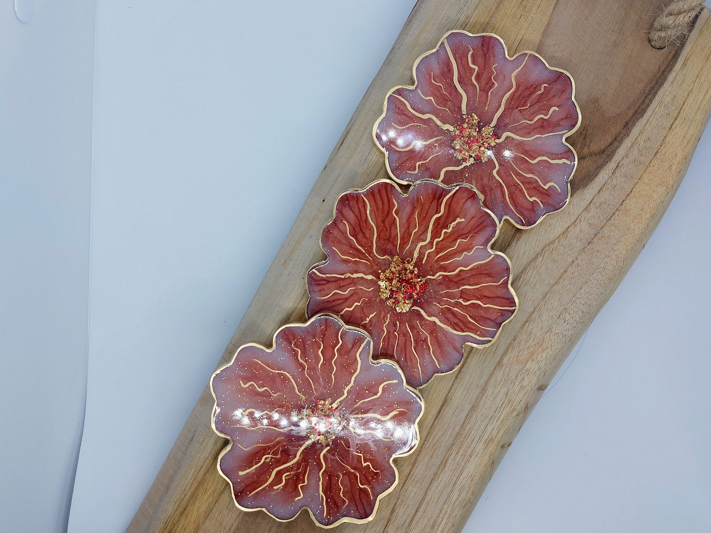 Gilded Floral Resin Coaster Set