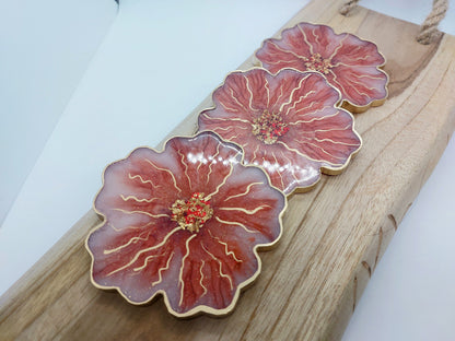 Gilded Floral Resin Coaster Set