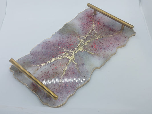 Irregular Marble Resin Tray with Gilded Handles