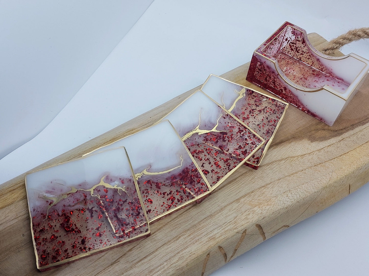 Ensemble de 4 sous-verres carrés en résine à feuilles pressées