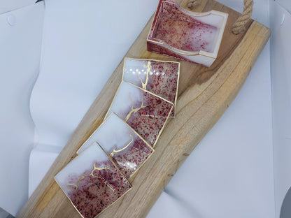 Ensemble de 4 sous-verres carrés en résine à feuilles pressées