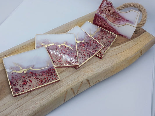 Pressed Leaf Square Resin Coaster Set (4)