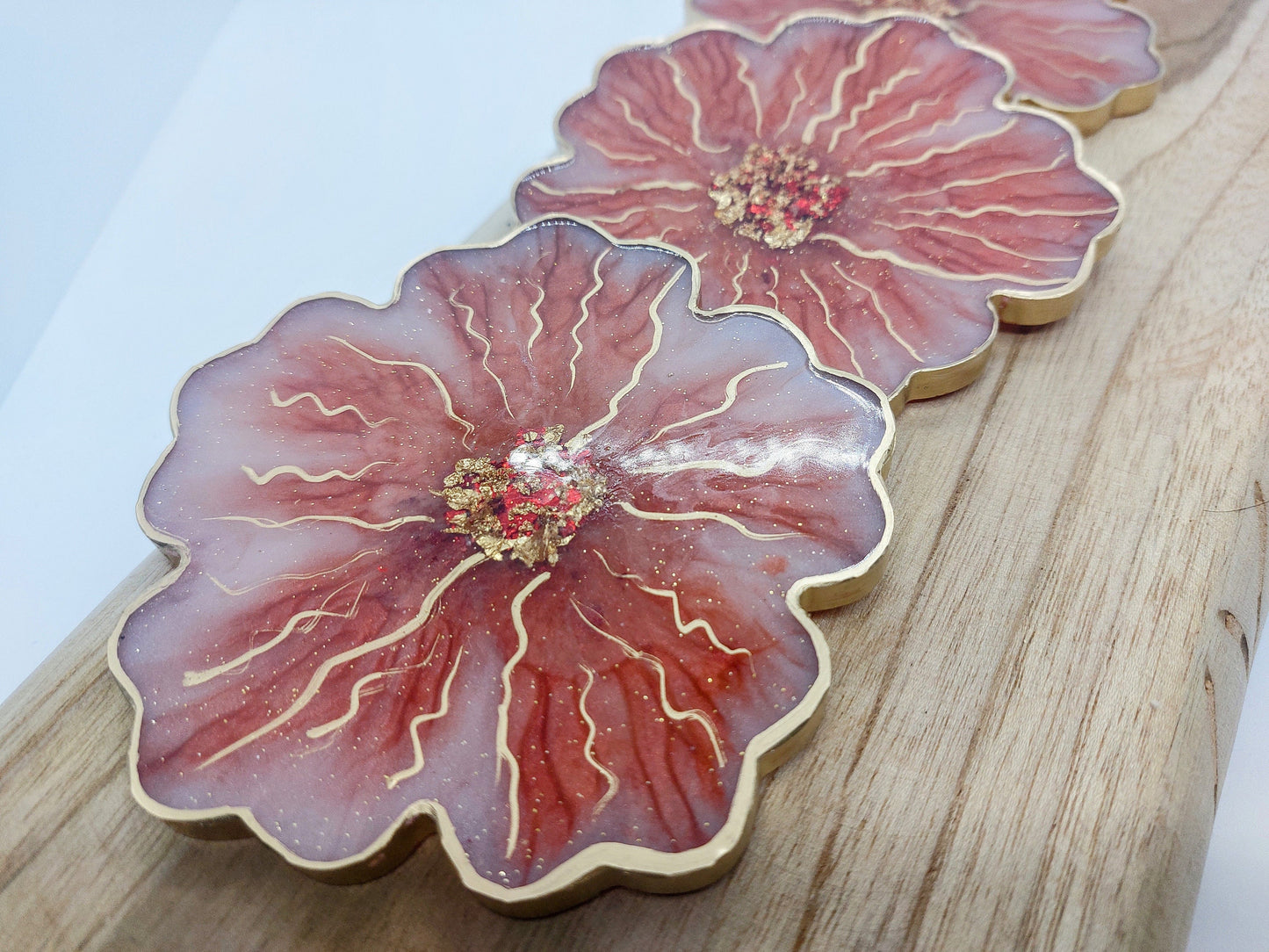 Gilded Floral Resin Coaster Set