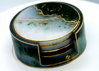 White & Green Geode Resin Coaster Set (4)