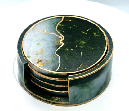 White & Green Geode Resin Coaster Set (4)