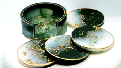 White & Green Geode Resin Coaster Set (4)