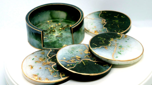 White & Green Geode Resin Coaster Set (4)