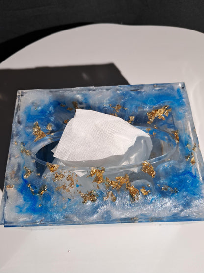 Housse de boîte à mouchoirs en résine bleue et feuille d'or