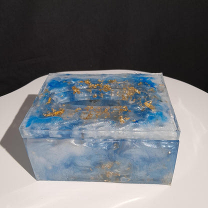 Housse de boîte à mouchoirs en résine bleue et feuille d'or