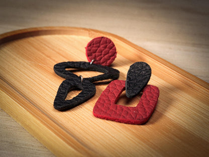 Boucles d'oreilles en cuir Bauhaus abstraites N°2