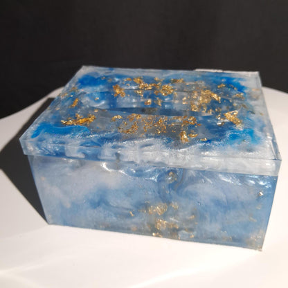 Housse de boîte à mouchoirs en résine bleue et feuille d'or